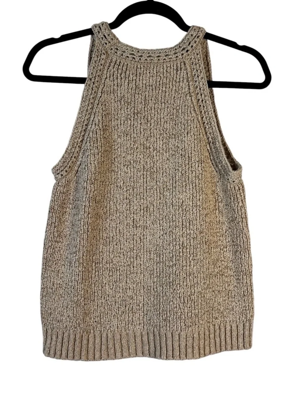 J. Crew High Neck Textured Pointelle Sweater Tank Size Small S Taupe / Tan Top